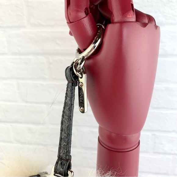 Authentic FENDI Mirror Floral Python Skin Leather Fur Bag Bug Charm - Picture 8 of 16